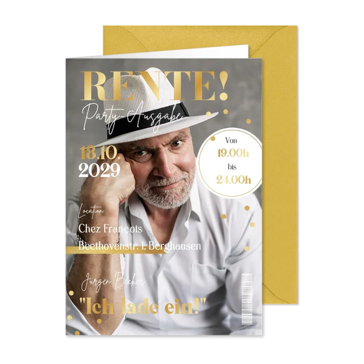 Foto-Einladung 'Rente' Mann Zeitschrift