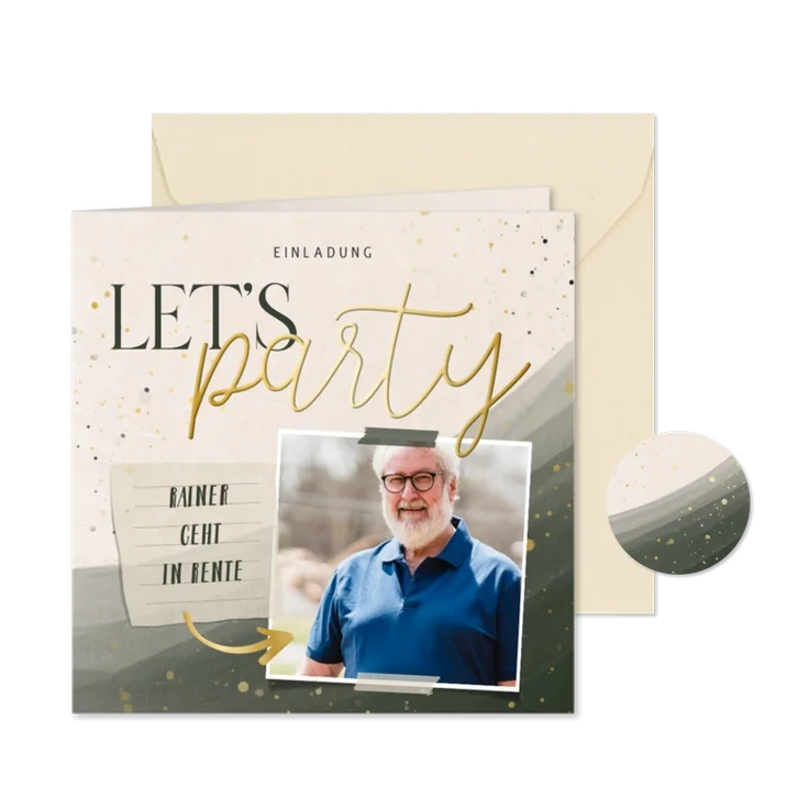 Foto-Einladung Rentenbeginn graugrün 'Let's party'