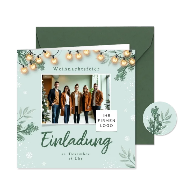 Foto-Einladung Weihnachtsessen Mitarbeiter Lichterkette