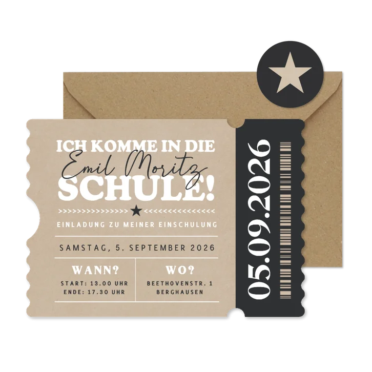 Foto-Einladung zur Einschulung Ticket Kraftlook