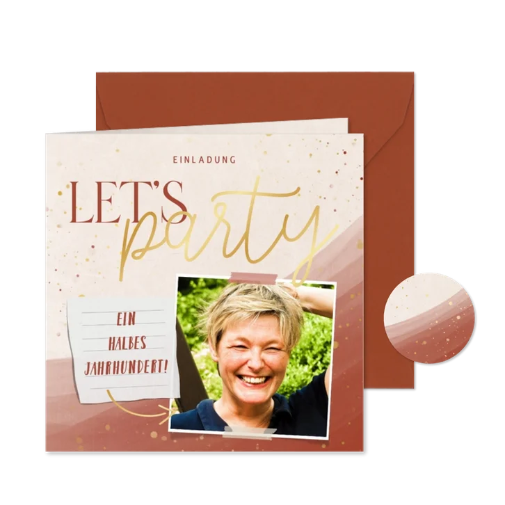 Foto-Einladungskarte 50. Geburtstag Aquarell 