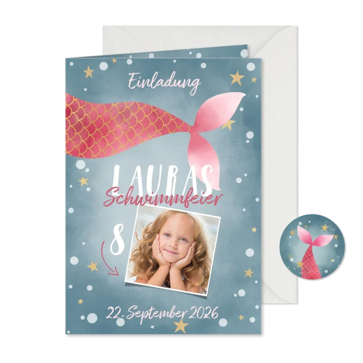 Foto Einladungskarte 8. Kindergeburtstag Schwimmfeier