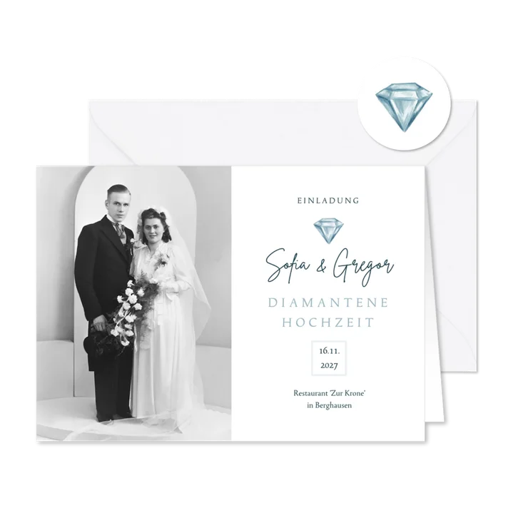 Foto-Einladungskarte Diamantene Hochzeit