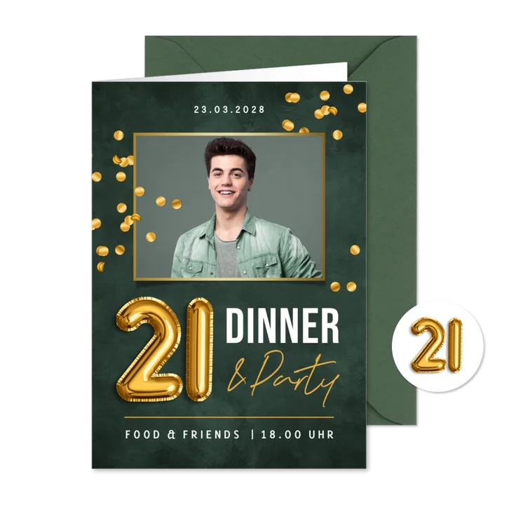Foto-Einladungskarte dunkelgrün Twentyone Dinner