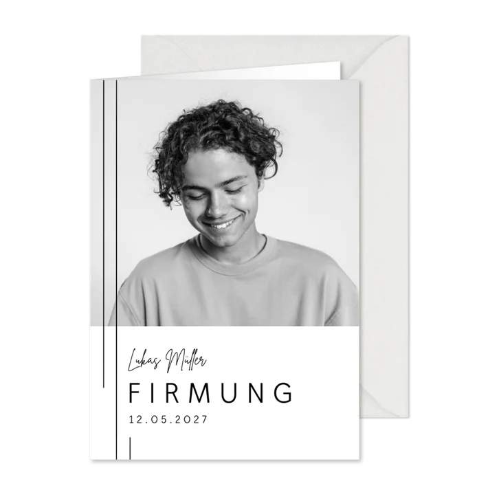 Foto-Einladungskarte Firmung grafisch