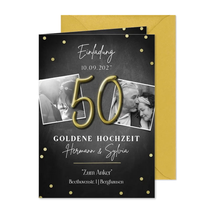Foto-Einladungskarte goldene Hochzeit