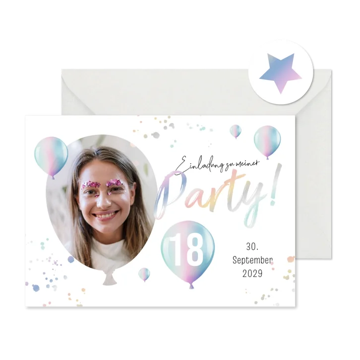 Foto Einladungskarte holografisch 18. Geburtstag 