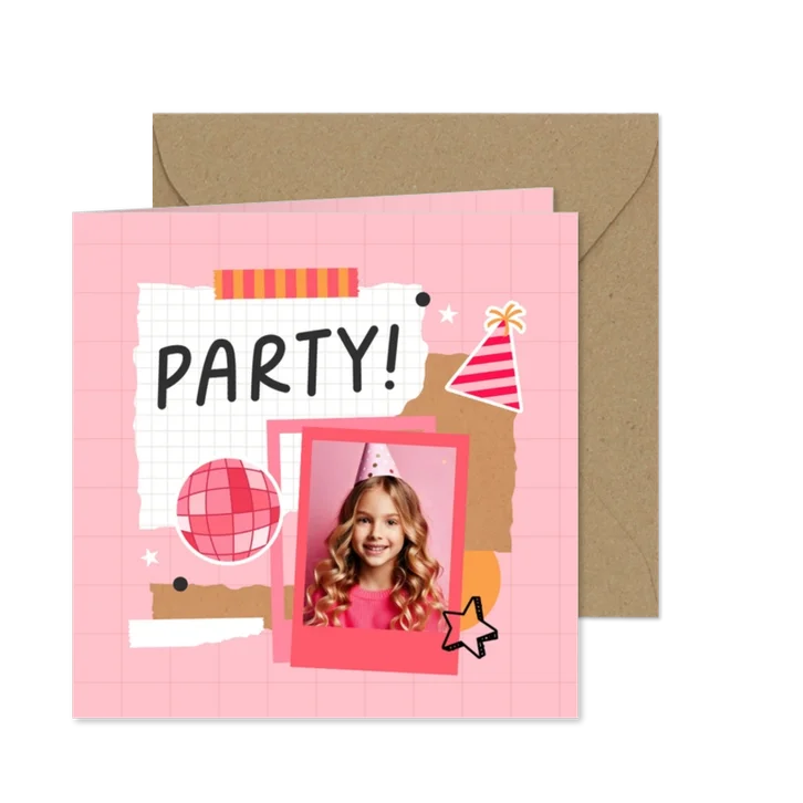 Foto-Einladungskarte Kindergeburtstag Scrapbook Discokugel
