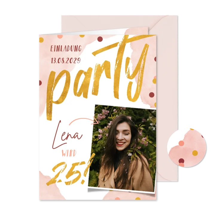 Foto-Einladungskarte zum Geburtstag Party mit Konfetti