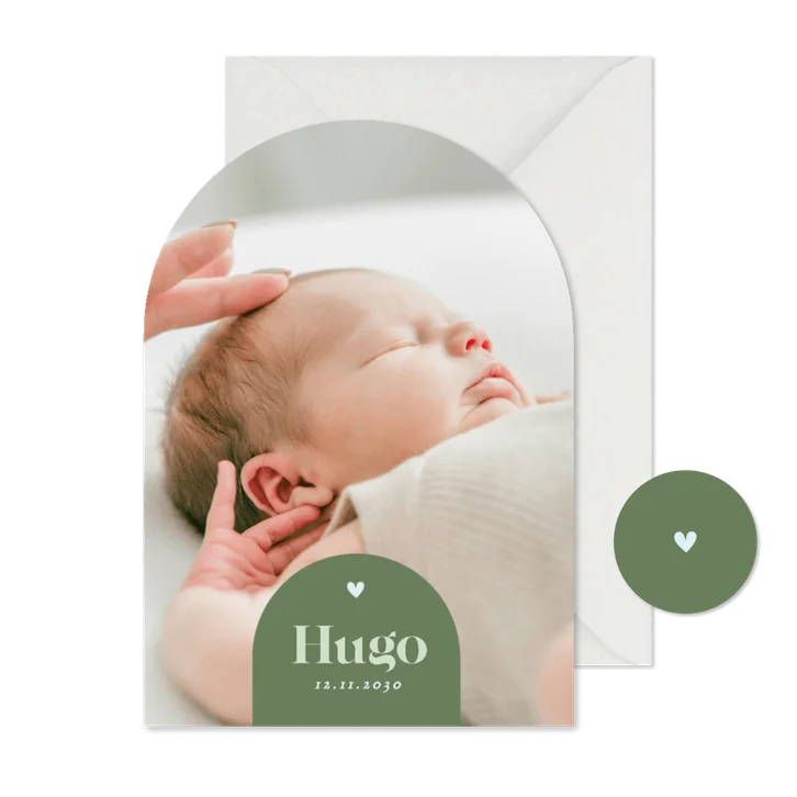 Foto-Geburtskarte Bogen grafisch grün kleines Herz