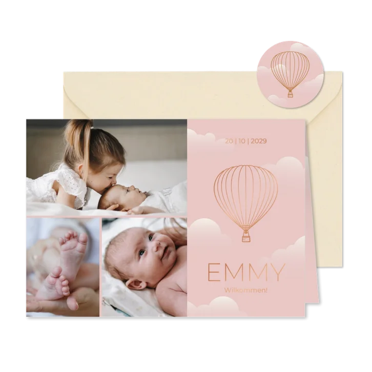 Foto-Geburtskarte Heißluftballon Silhouette