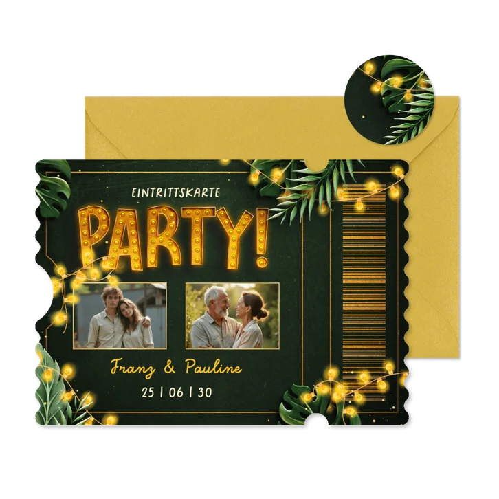 Foto-Geburtstagseinladung Eintrittskarte Ticket Gartenparty
