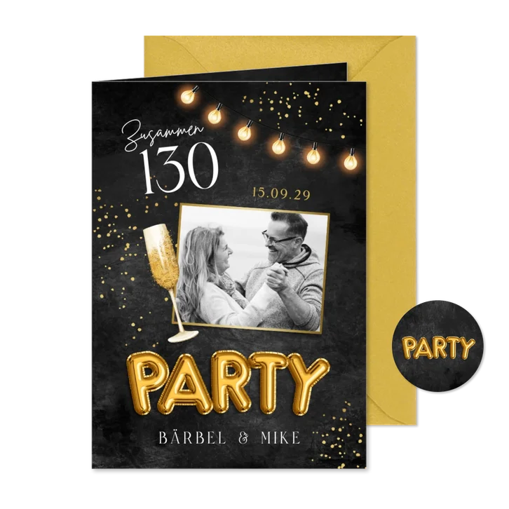 Foto-Geburtstagseinladung Zusammen 130 Sektglas