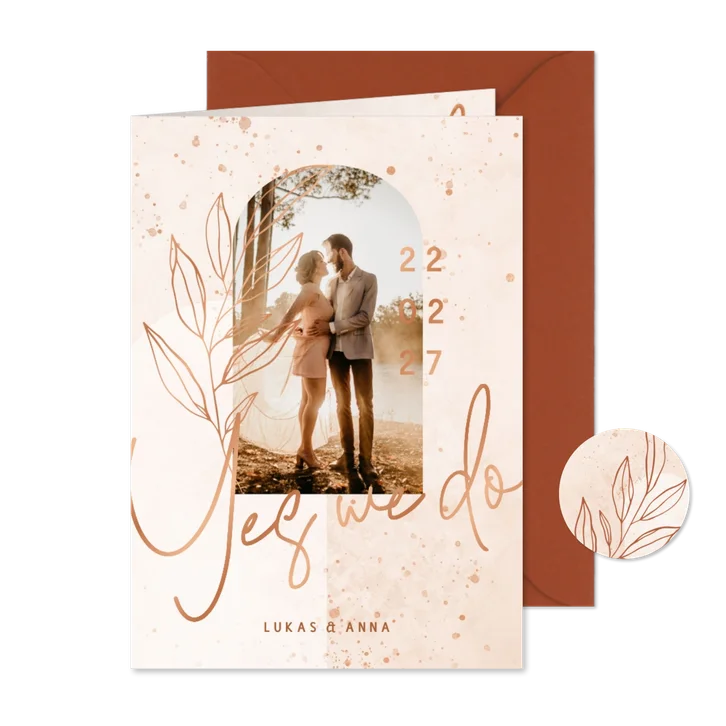 Foto-Hochzeitseinladung rosé filigraner Zweig