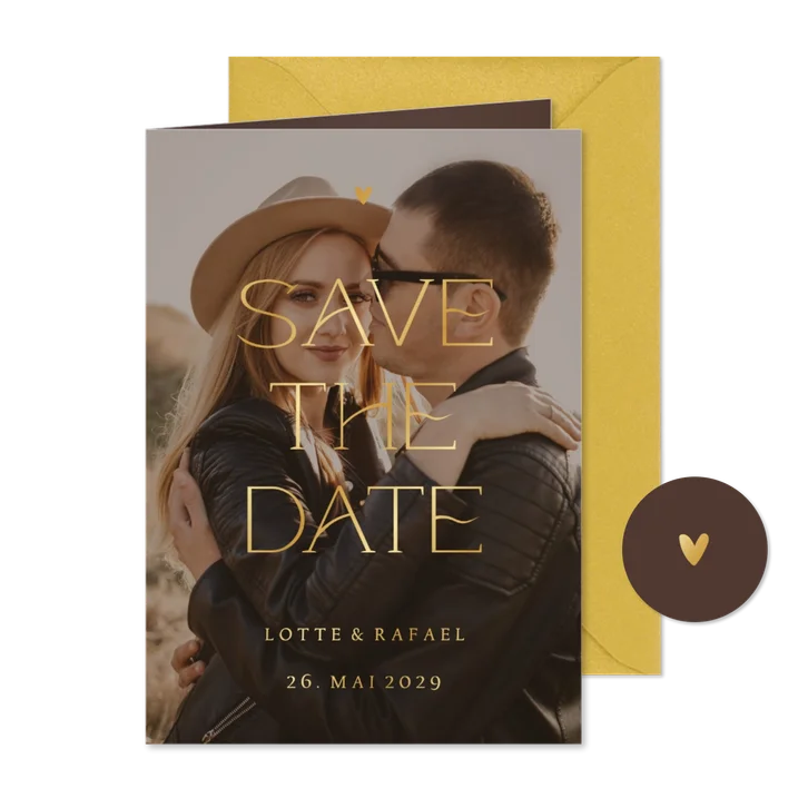 Foto-Hochzeitskarte Save-the-Date Goldschrift