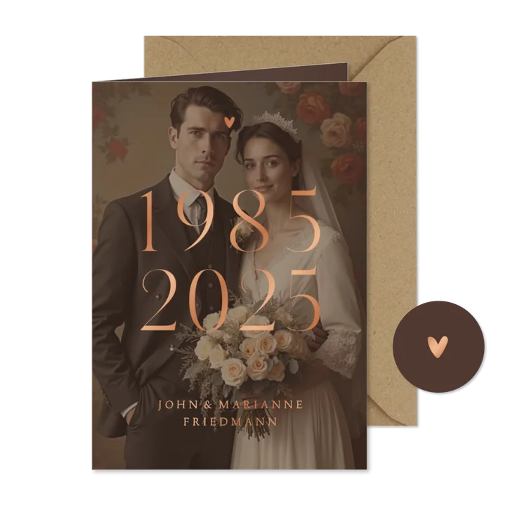 Foto-Jubiläumskarte Einladung Hochzeitstag 40 Jahre Kupfer