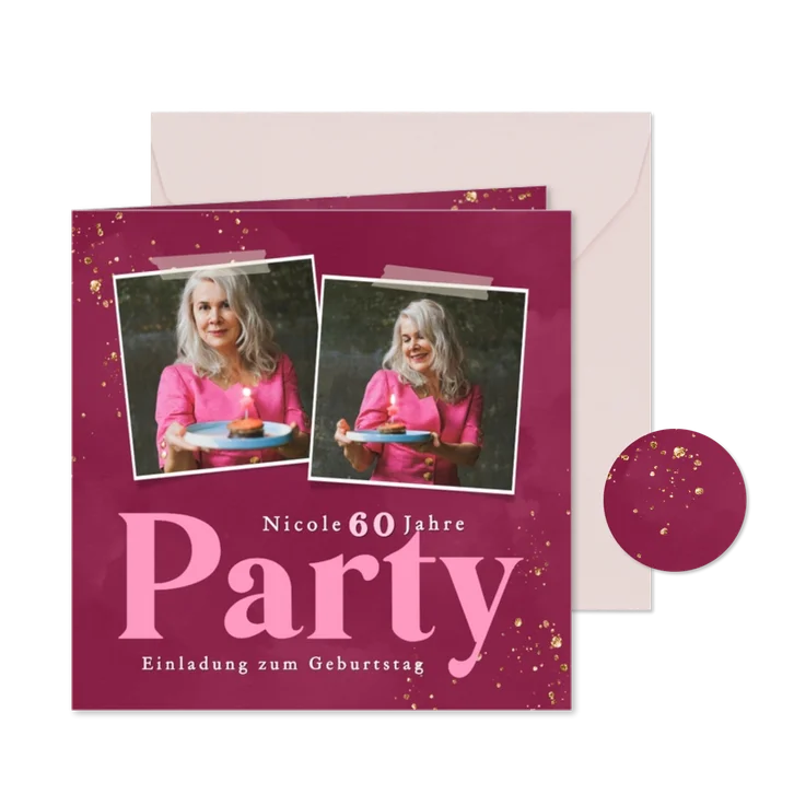 Foto-Karte Einladung 60. Geburtstag Pink 