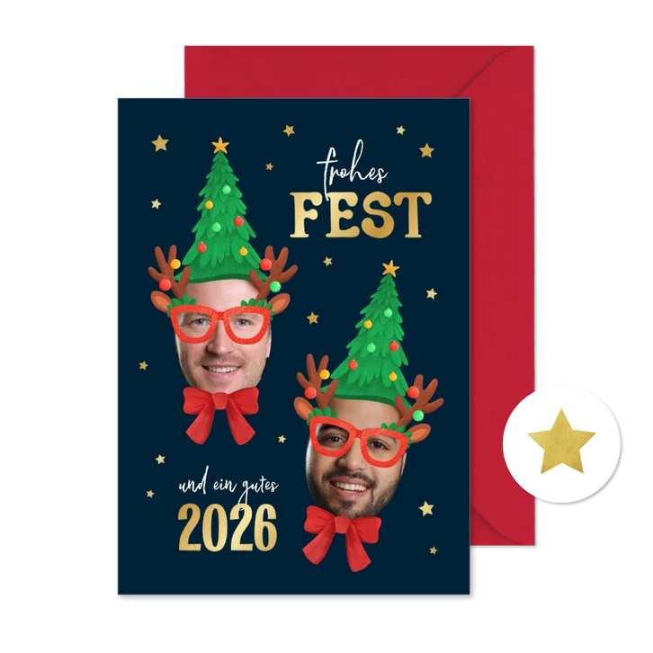 Foto-Karte Weihnachten Gesichter als lustige Weihnachtselfen