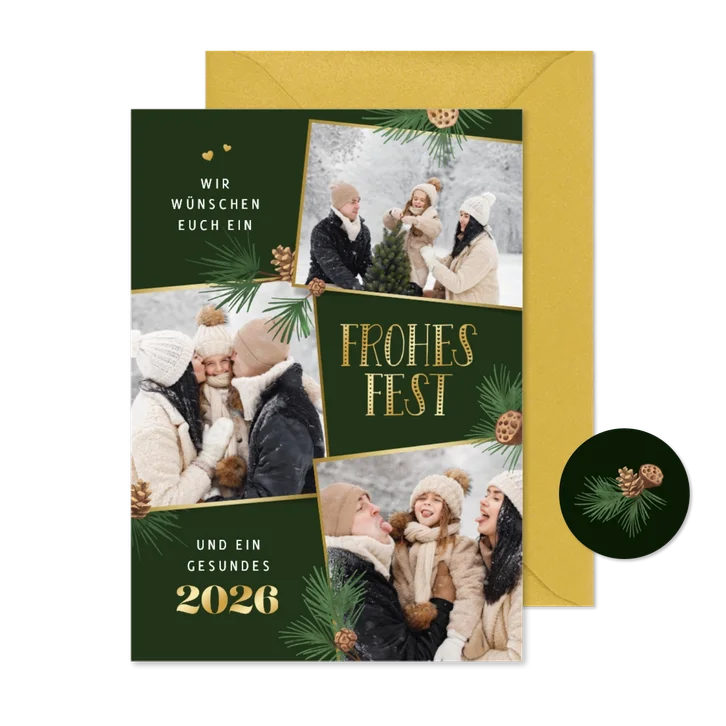 Foto-Karte Weihnachtsgrüße Tannenzweige Tannenzapfen