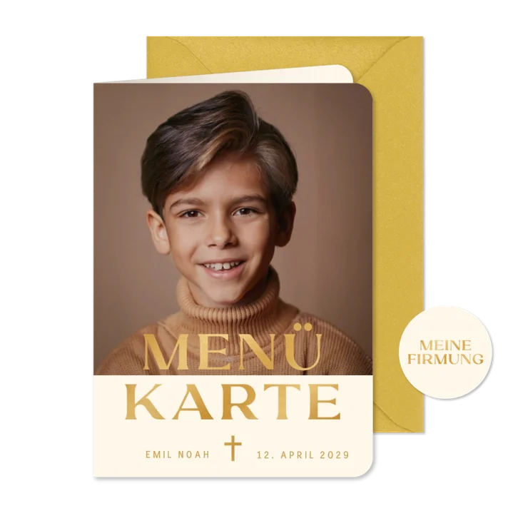 Foto-Menükarte Firmung Beige Braun Gold