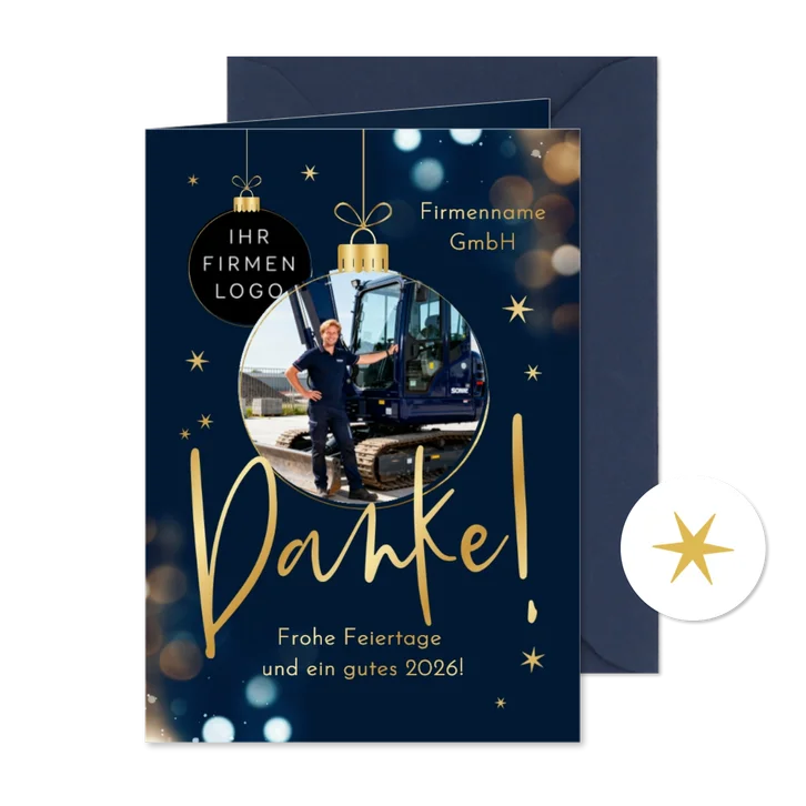 Foto-Weihnachts-Dankeskarte dunkelblau 'Danke!' Bokeh