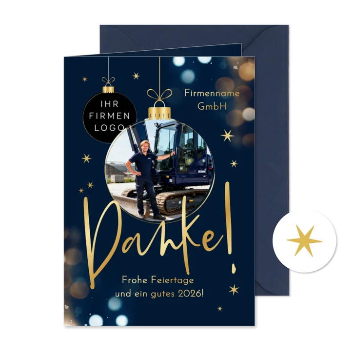 Foto-Weihnachts-Dankeskarte dunkelblau 'Danke!' Bokeh