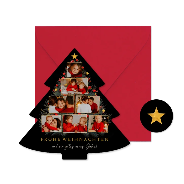 Foto-Weihnachtskarte Collage Weihnachtsbaum 