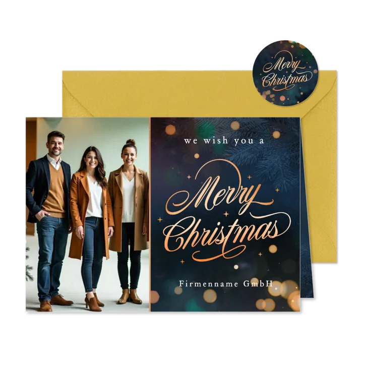 Foto-Weihnachtskarte eleganter Schriftzug 'Merry Christmas'