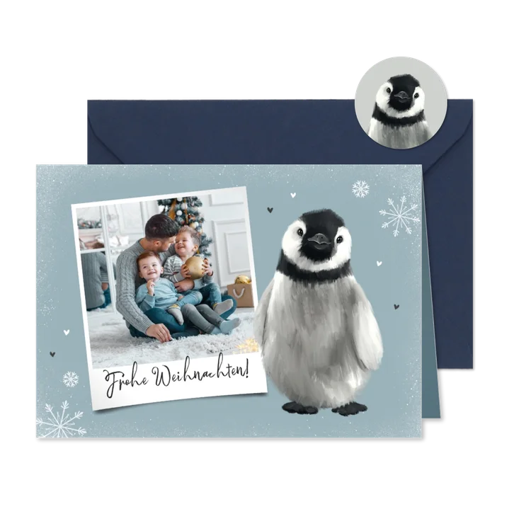 Foto-Weihnachtskarte mit Pinguin