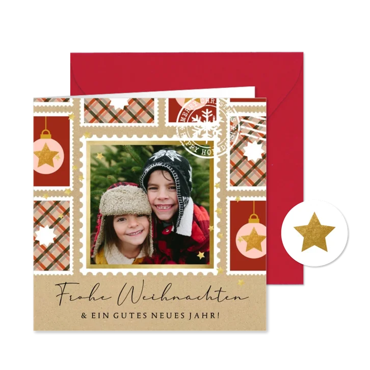 Foto-Weihnachtskarte nostalgische Briefpost mit Karos