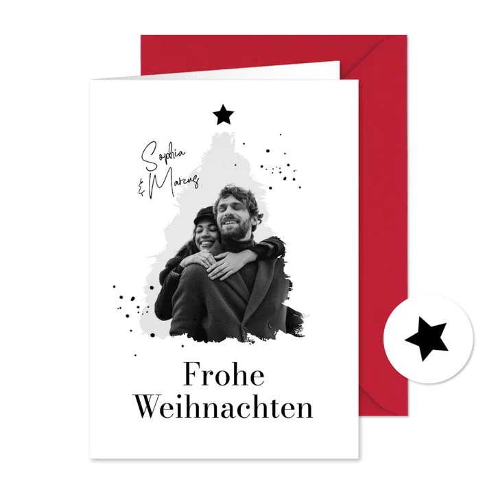 Foto-Weihnachtskarte Schwarz Weiss Tannenbaum