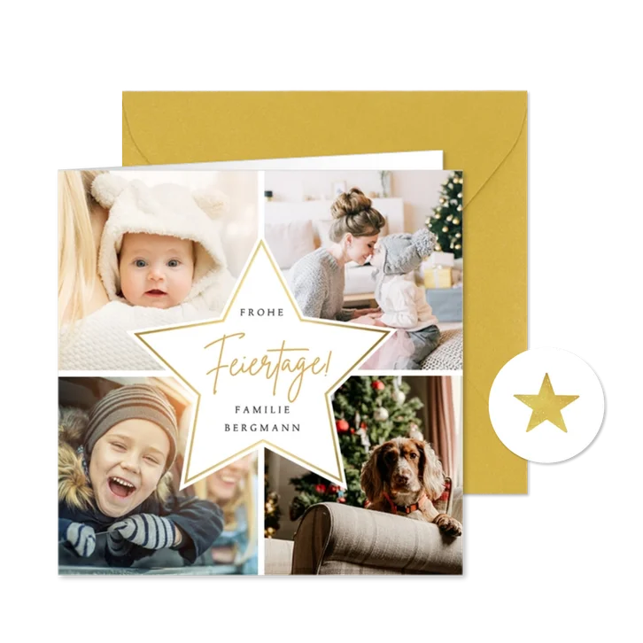 Foto-Weihnachtskarte vier Fotos und Stern