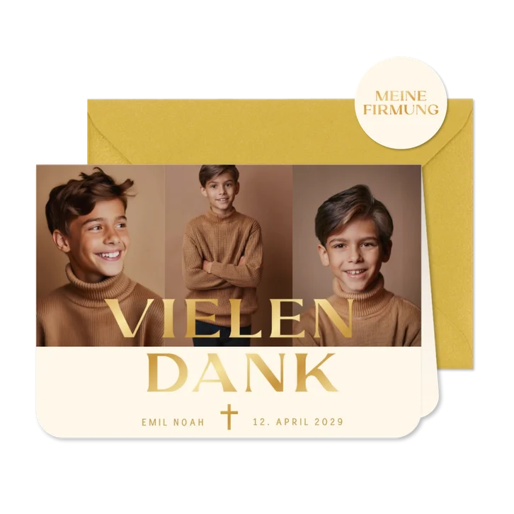 Fotocollage Dankeskarte Firmung Beige Braun Gold