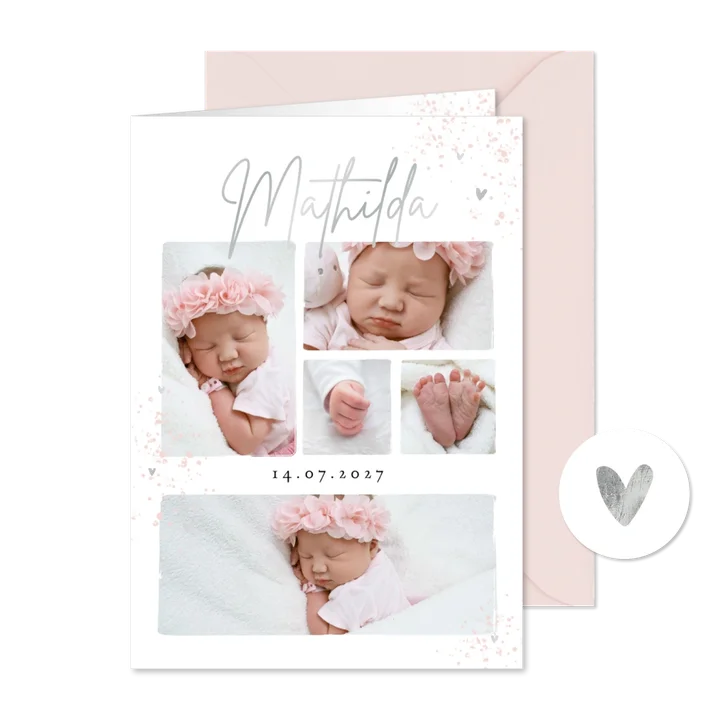 Fotocollage Dankeskarte Geburt kleine Herzchen