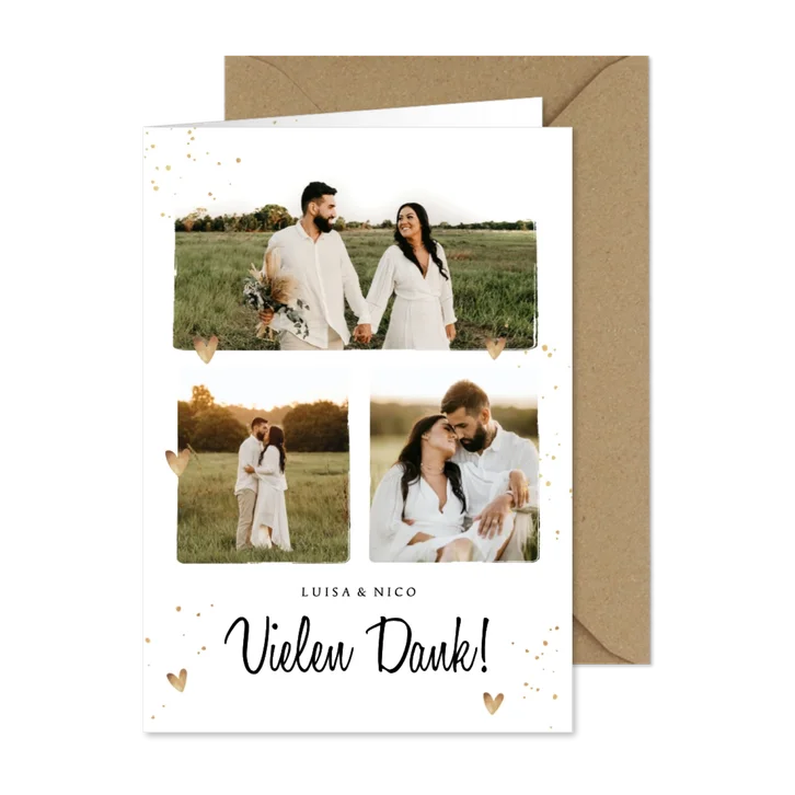 Fotocollage Dankeskarte Hochzeit mit 3 Fotos