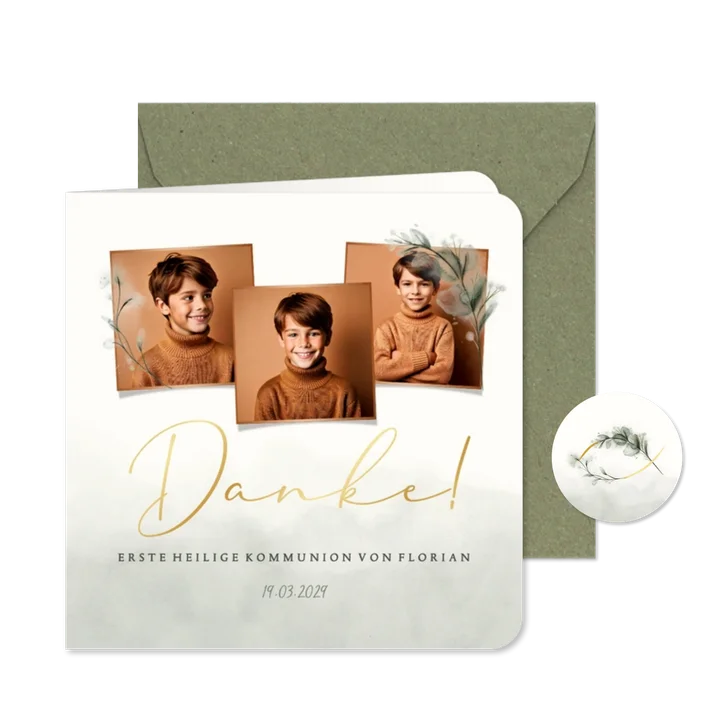 Fotocollage Dankeskarte Kommunion Zweige Aquarell
