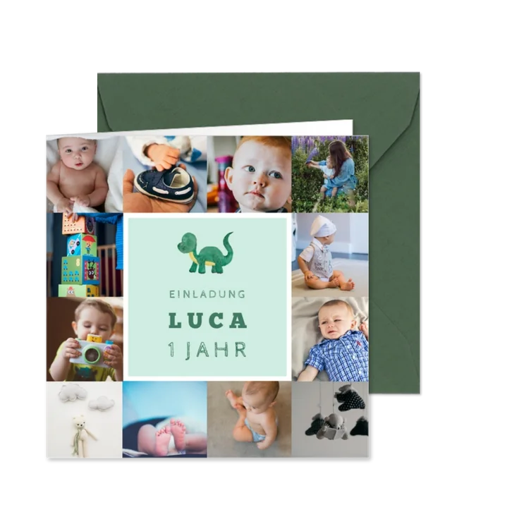 Fotocollage-Einladung mit Dinosaurier