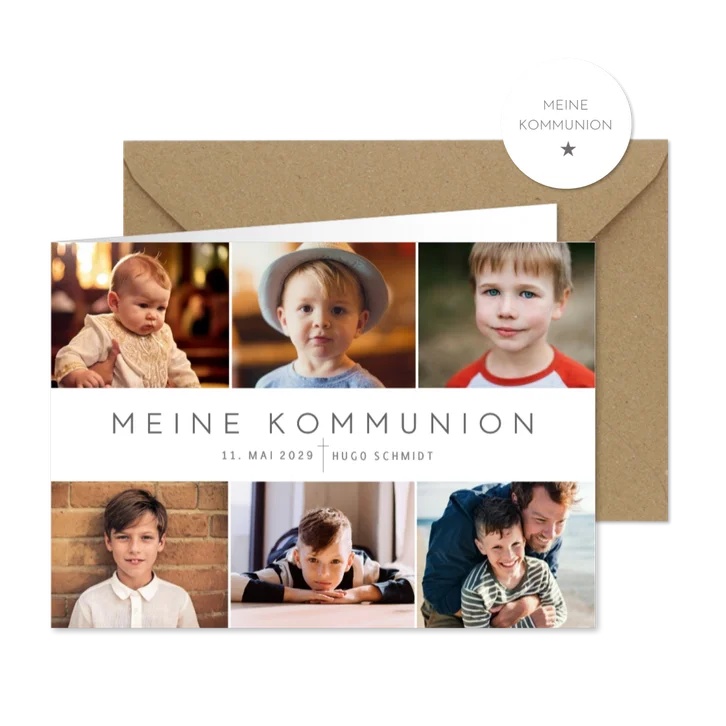 Fotocollage Einladungskarte Kommunion minimalistisch