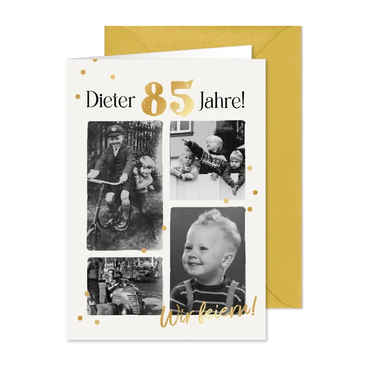 Fotocollage Einladungskarte zum 85. Geburtstag Vintage