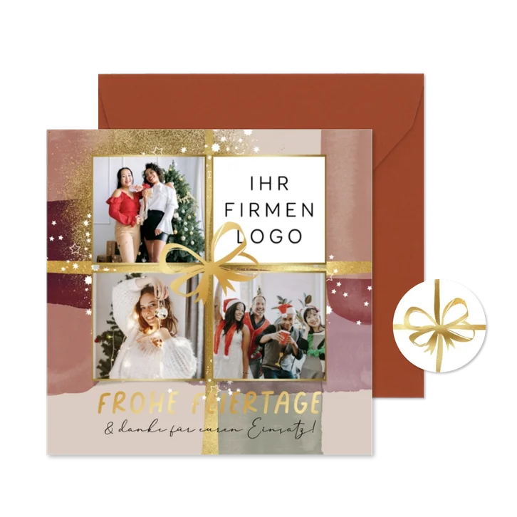 Fotocollage Geschenk Weihnachtskarte mit Logo Aquarell