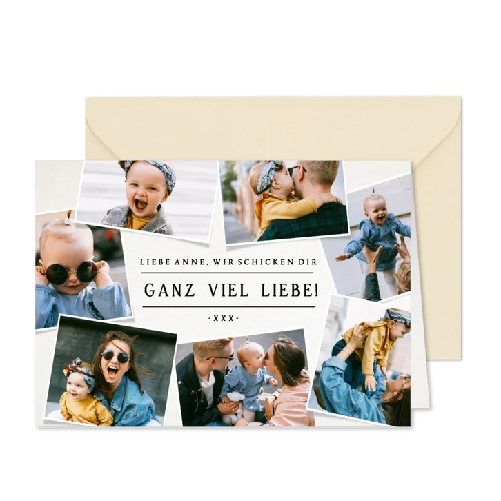 Fotocollage-Karte 'Ganz viel Liebe' mit 7 Fotos