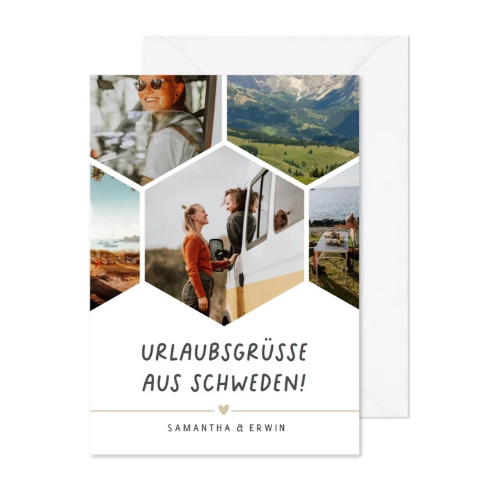 Fotocollage-Karte Urlaubsgrüße Hexagon 
