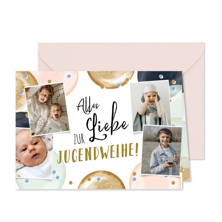 Fotocollage Karte zur Jugendweihe mit 4 Fotos