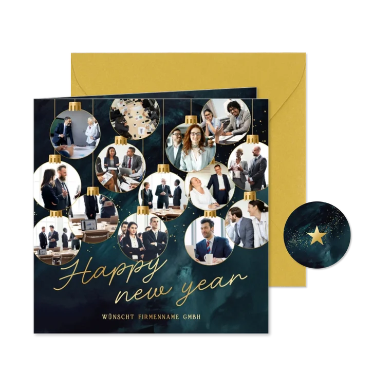 Fotocollage-Neujahrskarte geschäftlich Goldschrift