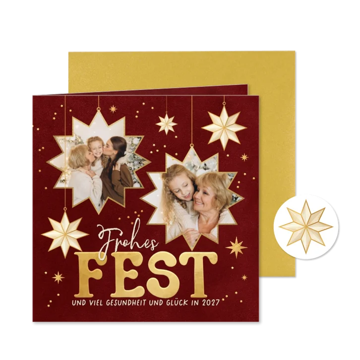 Fotocollage Sterne Weihnachten Frohes Fest dunkelrot
