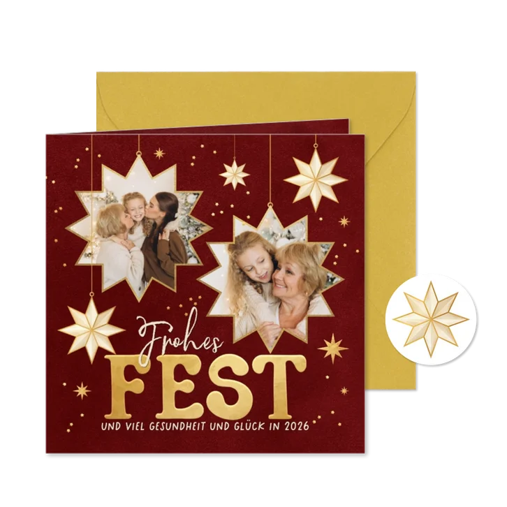 Fotocollage Sterne Weihnachten Frohes Fest dunkelrot