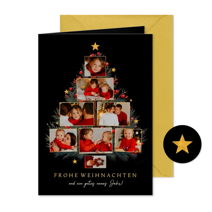 Fotocollage Weihnachten mit Tannenbaum und Beeren