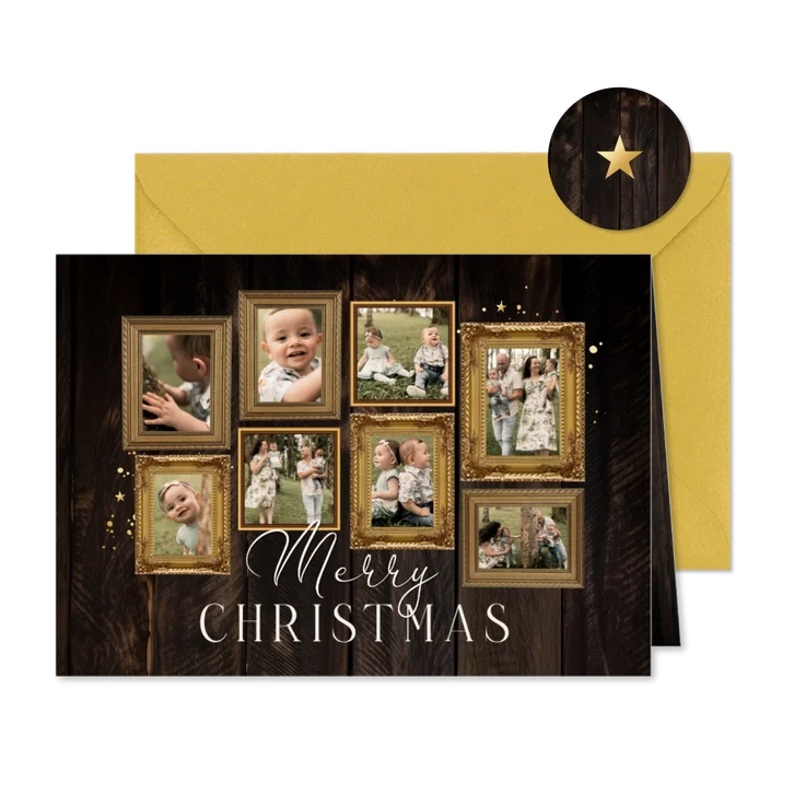 Fotocollage Weihnachtskarte Bilderrahmen auf Holz