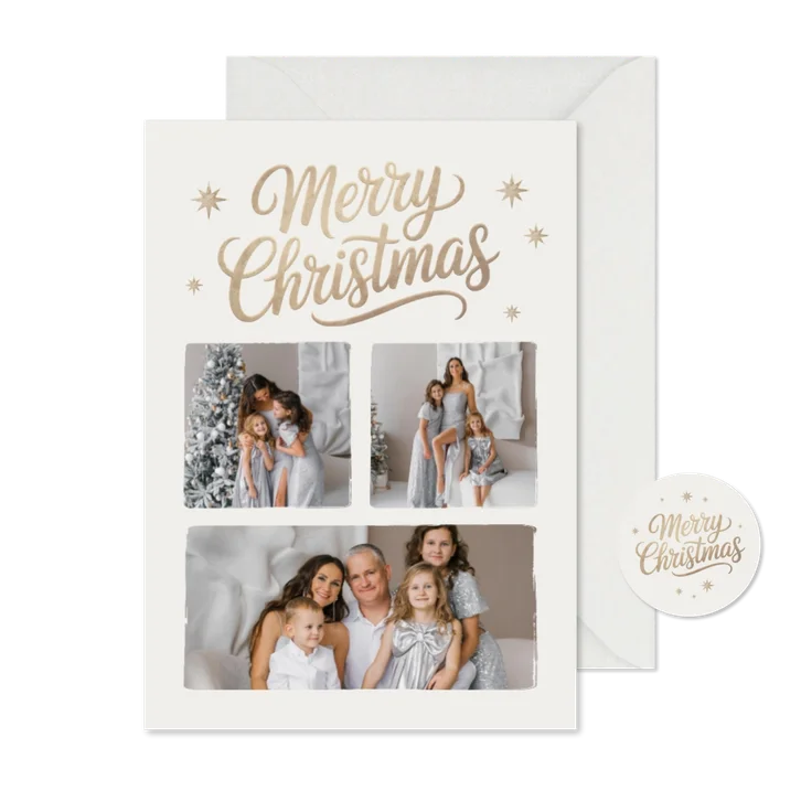 Fotocollage Weihnachtskarte 'Merry Christmas' schlicht 