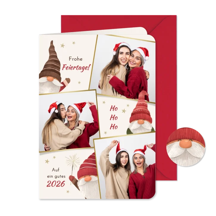Fotocollage Weihnachtskarte Wichtel mit Mützen